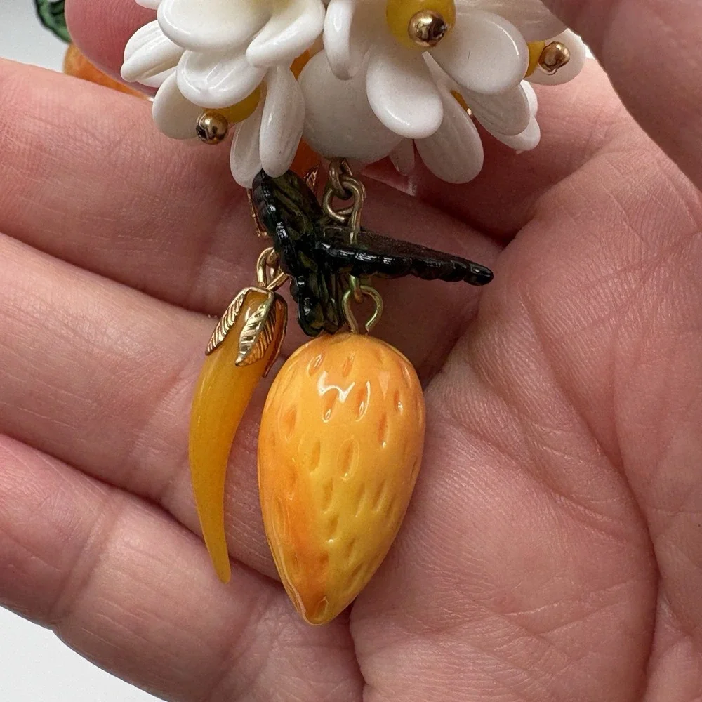 Daisy Flower Ball Earrings Lemon Dangle Cheery Summer Upgraded Trifari Findings